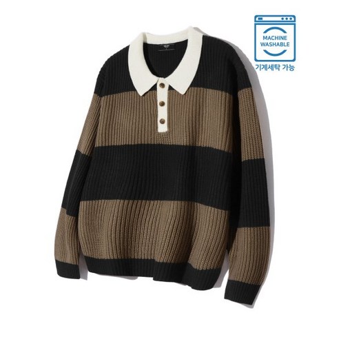 TRILLION 트릴리온 워셔블 스트라이프 럭비 카라 하찌 니트 MOCHA BROWN 브라운 WASH 아쉬ABLE 르 STRIPE RUGBY COLLAR HACHI KNIT 142