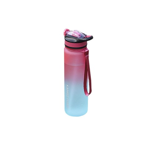 Kangzyuan 피트니스 대용량 플라스틱 빨대 스포츠물병, 핑크 + 그린 그라데이션, 1000ml, 1개
