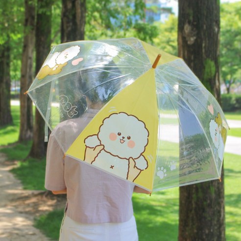 이플린 비숑 성인 투명우산 두꺼운 비닐 튼튼한 장우산 자동 우산 강아지 곰 디자인