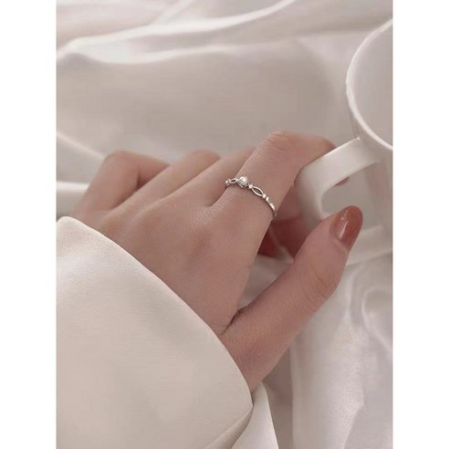KORELAN925 순은 진주 반지 여성 고급감 가벼운 사치 다이아몬드 검지 반지 소규모 디자인 개구부 조절 반지