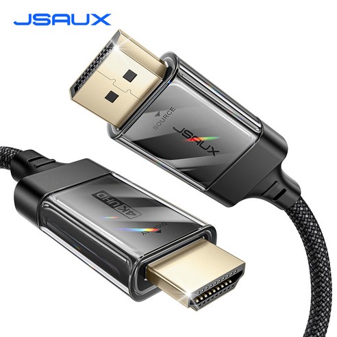 JSAUX DP to HDMI 2.0 UHD 4K@60Hz TV 투명 모니터 케이블, 1개, 2m