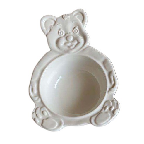 귀여운 만화 세라믹 그릇 곰 모양의 오트밀 우유 디저트 서빙 식기, 18.6x14.4cm, 하얀
