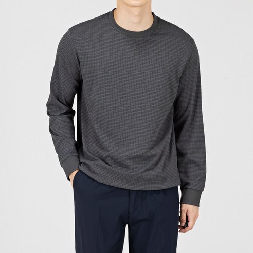 에버페이스 남자 입체 블록 패턴 스판 라운드 긴팔 티셔츠