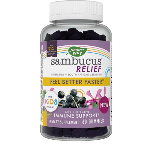 네이처스 웨이 삼부커스 어린이 엘더베리 비타민 C+ 아연 60 구미, 60정, 1개