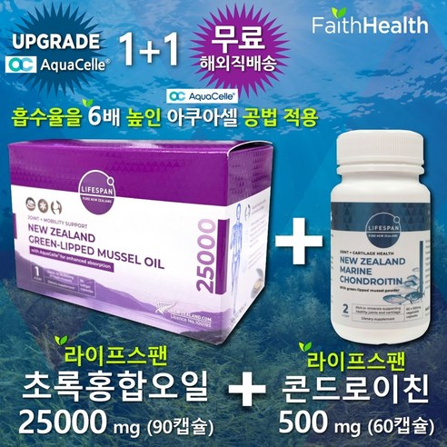 라이프스팬 초록입홍합오일 25000mg 90캡슐 + 콘드로이친 500mg 60캡슐 /, 1박스, 90정