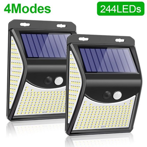 [KHTE] 244 222 LED 태양광 야외 4 모드 모션 센서 PIR 벽 조명 방수 태양광 램프 햇빛 정원 태양광 조명 야외등 태양광 조명, 244LED-2Pcs-4Mode