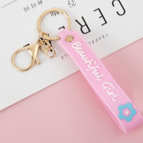 작은 꽃 열쇠고리 젤라틴 PVC 재질 열쇠고리 책가방 액세서리 액세서리 손끈 2원 가게 상품, 작은 꽃줄 핑크 골드 단추