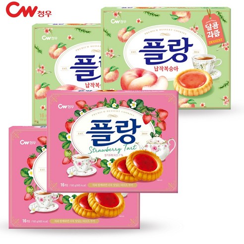 청우식품 플랑 딸기 160g x 2개 + 플랑 납작복숭아 160g x 2개