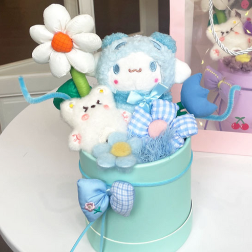 로로픽 산리오 캐릭터 인형 꽃다발 + 쇼핑백 세트, 시나모롤 블루