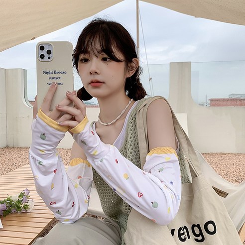 DFMEI Ins 여름 느슨한 선 스크린 아이스 실크 소매 여성용 양산 얇은 팔 팔 보호대 슬리브, DFMEI 사랑 과일 연회