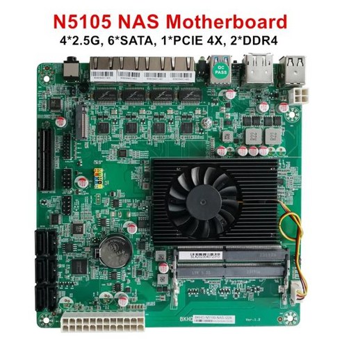 NAS 마더보드 방화벽 라우터 메인보드 인텔 셀러론 N5105 N5100 4 코어 6 * SATA3.0 4*2.5G i226 1 * PCIE 4*17x17cm 2 * DDR4, Intel Celeron N5100, 32GB DDR4 1TB NVMe, 32GB