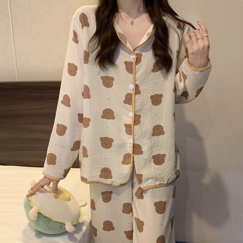 봄 여름 가을 여성 잠옷 홈웨어 세트