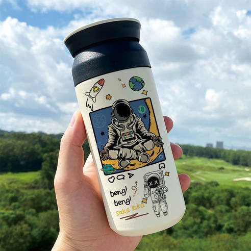 우주 비행사 우주 창조적 인 보온병 학생 간단한 우주 비행사 하이 생긴 스테인레스 스틸 진공 컵, Bw5173 우주 비행사, 350ml 플랫 커버 컵