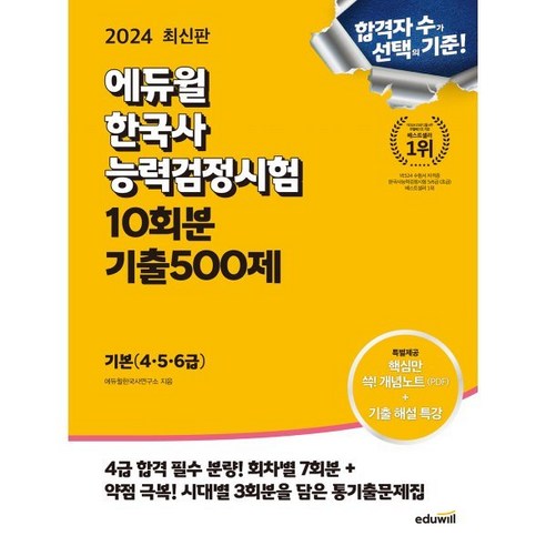 2024 에듀윌 한국사능력검정시험 10회분 기출500제 기본(4·5·6급)