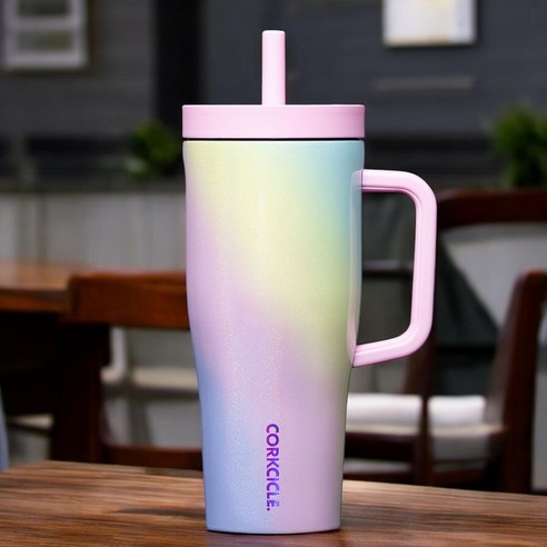 [잠금기능] 콕시클 크루저 cruiser 빨대 텀블러 손잡이 대용량 22oz, 1개, 650ml, Rainbow Unicorn