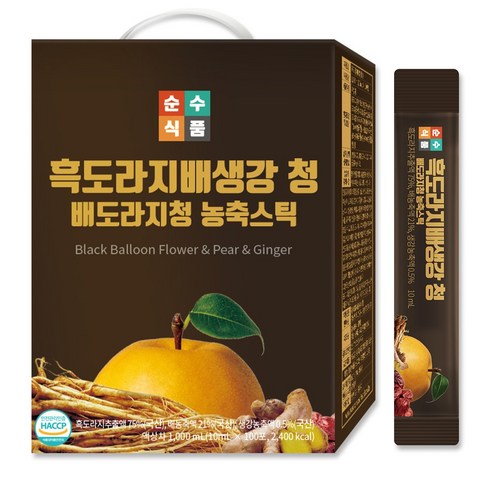 순수식품 흑도라지 배 생강 청 스틱, 10ml, 100개
