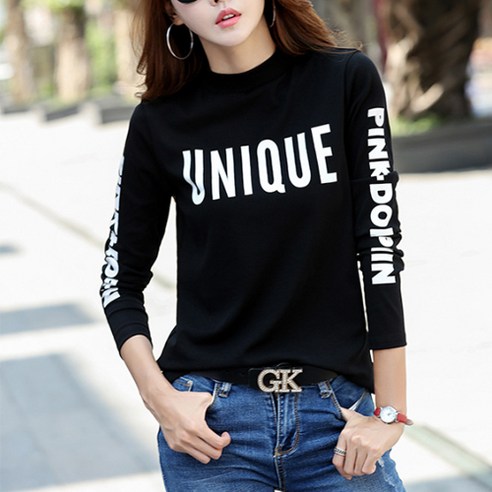 세련된 디자인의 레터링 반폴라넥 긴팔 티셔츠, 데일로엔 UNIQUE