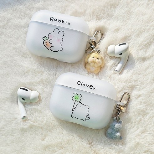 나인어클락 귀염 뽀짝 애니몰 소프트 에어팟 케이스 토끼 고양이 수달 Airpods 4 3 2 1 프로 프로2세대 변색 방지 무광 반투명 케이스, 수달 냠냠, 에어팟프로2, 수달 키링, 1개