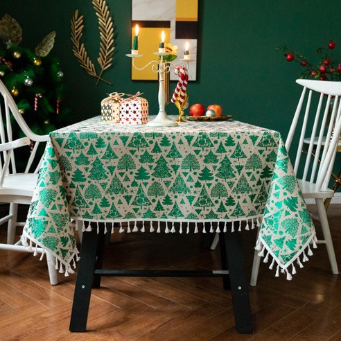 KORELAN 아마존 새해 식탁보 wish 가정용 식탁보 테마 장식 덮개 천틀, 커다란 크리스마스 트리.녹색(태슬)