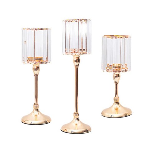 크리스탈 촛불 기둥 촛불 웨딩 테이블 스탠드 장식 세트 로맨틱, 금, 유리 금속