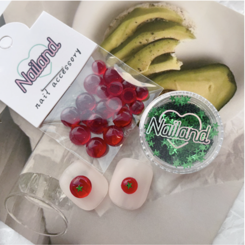 손끝에 물드는 상큼함, 탱글토마 네일파츠 3종 세트 K5 탐험기 토마토네일