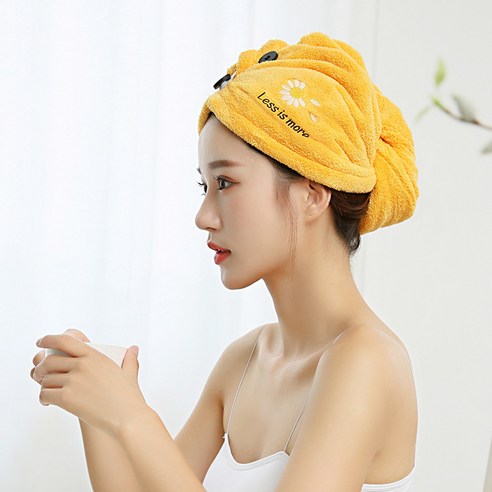데이지 마른 머리 수건 초세섬유 드라이 모발 모자 속건 흡수 가방 두건, 강황, 25*65±1cm
