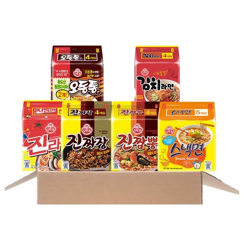 오뚜기 멀티라면 (진라면 매운맛+진짬뽕+진짜장+오동통면+스낵면+김치라면) 각멀티1봉씩, 1세트