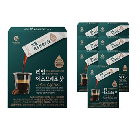 맥널티커피 리얼 에스프레소 샷 블랙 액상 스틱 커피, 15ml, 30개입, 8개