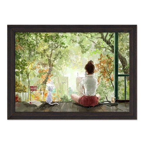 1000피스 직소퍼즐+액자세트 - 비 내리는 풍경 (액자포함), 우드월넛, 1000pcs