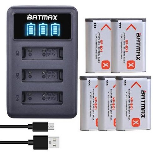 소니 배터리 Batmax NP-BX1 np bx1 및 LED 3 슬롯 ZV-1 DSC-RX100 WX500 HX300 WX350 AS30V AS300 M3 M2 M6 M7 HX60, 8) 5 battery 1 charger