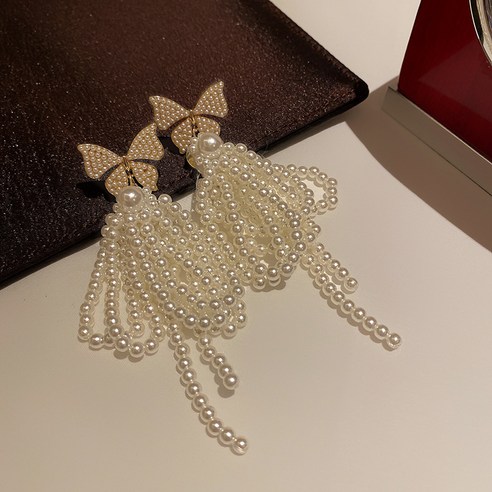 925 실버 바늘 진주 활 술 귀걸이 한국식 우아한 과장된 귀고리 패션 패션 우아한 귀걸이
