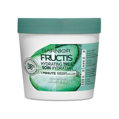 Garnier Fructis 하이드레이팅 트릿 1분 헤어 마스크 + 알로에 추출물 100ml(3.4온스) 3팩, Aloe Vera_3.4 Fl Oz (Pack of 3, 100ml