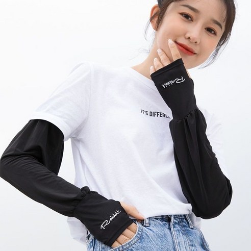 루세로 여성팔토시 자외선차단 냉감 쿨 손등토시 2P, 화이트+블랙, 2세트