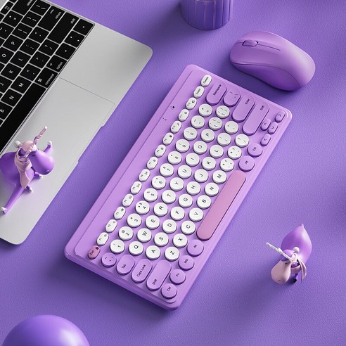 [시요] 2.4G 무선 키보드 마우스 세트 USB Keycaps 음소거 매직 미니 무선 게임 키보드 마우스 콤보 PC 게이머 컴퓨터 노트북, purple, 하나, 하나