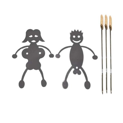 참신 여성 남성 모양의 스테인레스 스틸 캠프 불 구이 스틱 캠프 파이어 및 그릴을위한 재미있는 바베큐 포크, 19.8x16.5cm, 스테인리스 강, 은