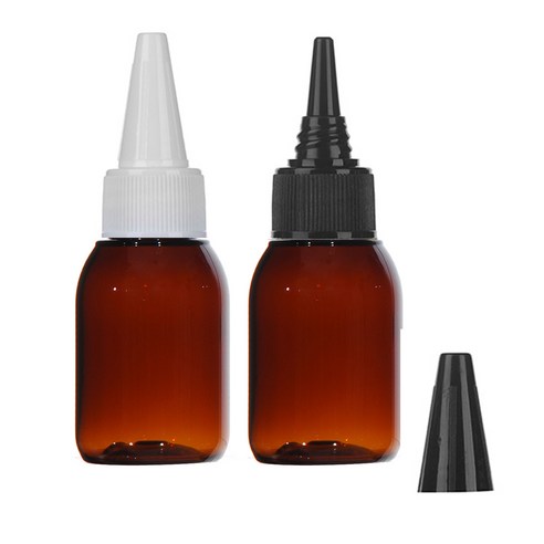 [10-25개묶음판매] 뾰족캡용기 30ml 50ml 60ml 75ml 80ml 100ml 오일병 염색약공병 허브스프레이공병, 30ml(F) 갈색용기, 흰색캡, 10개