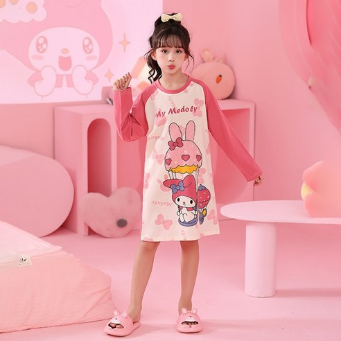 시나모롤 마이멜로디 반팔 원피스 잠옷 어린이 초등학생 파자마, 리오 원피스 잠옷 어린이 초등학생 파자마