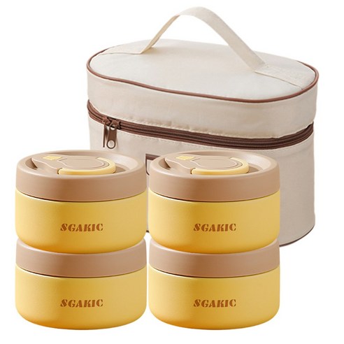 SGAKIC 진공 직장인 보온 도시락통 스텐도시락 480ml, 4개, 옐로우