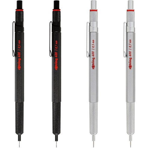 로트링 600 샤프 / 심경도 표시창 / 제도샤프 / 0.5mm / 0.7mm / 미끄럼 방지 그립 / 육각형 바디 / 샤프펜슬, 0.5mm 실버