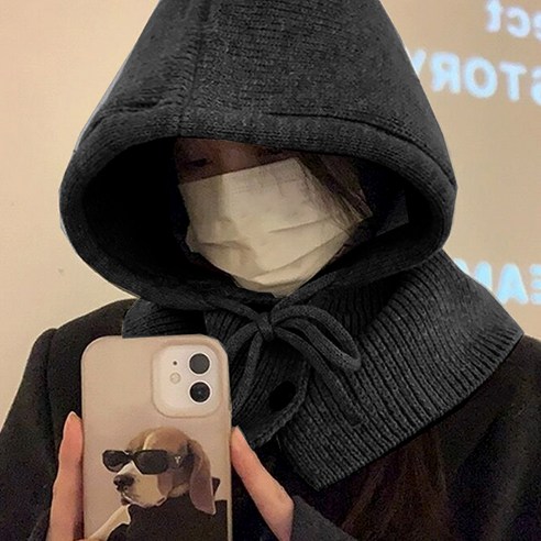 글램디아 따뜻한 니트 바라클라바 따스넥워머 겨울방한모자, 블랙, 1개