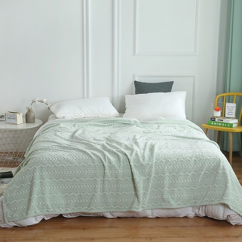 [SW] 새로운 솔리드 옐로우 소파 담요 부드럽고 따뜻한 플란넬 담요 침대 두꺼운 담요 침대보, {"크기":"70x100cm"}, green