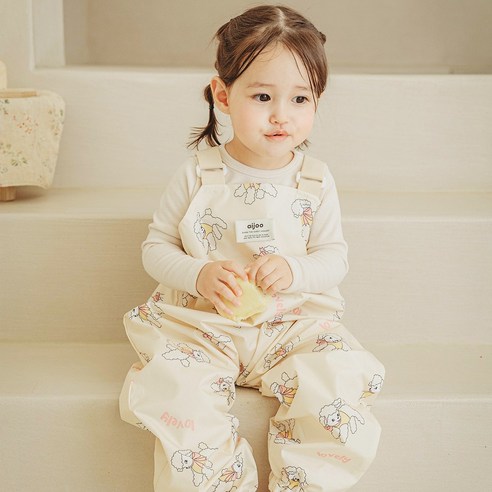 아이주 아기 멜빵형 놀이복 어린이 오버롤 방수 눈썰매복 멜빵바지 전신 미술가운 모래놀이 복, 러블리양