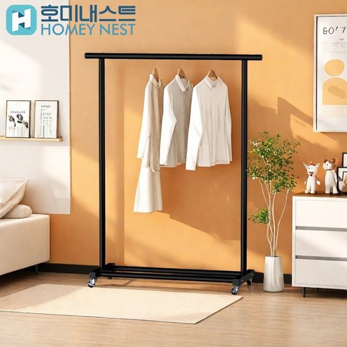 HOMEY NEST 스탠드옷걸이 이동식 조립식 철제식 행거 YJ-003, 블랙