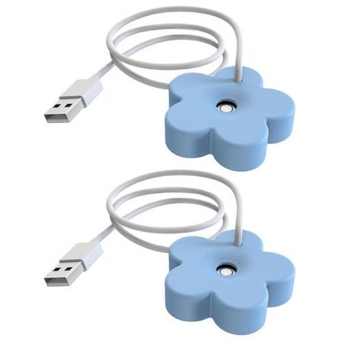 화이트 2팩 미니 가습기 귀여운 크리에이티브 소형 꽃 가습기 휴대용 여행용 에어 USB 전원 초음파 미스트 메이커 소형 안개 기계 홈 침실 사무실 책상, 4) 화이트+블루, 화이트+블루 식물가습기