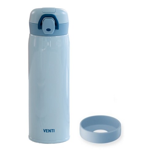 벤티 유치원 초등 원터치 보온병+실리콘바닥커버 세트, 480ml 샤인블루