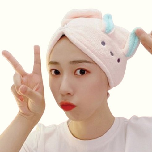 지구봄 빠르게 건조되는 퀵 드라이 극세사 헤어 타올, 2개, 핑크