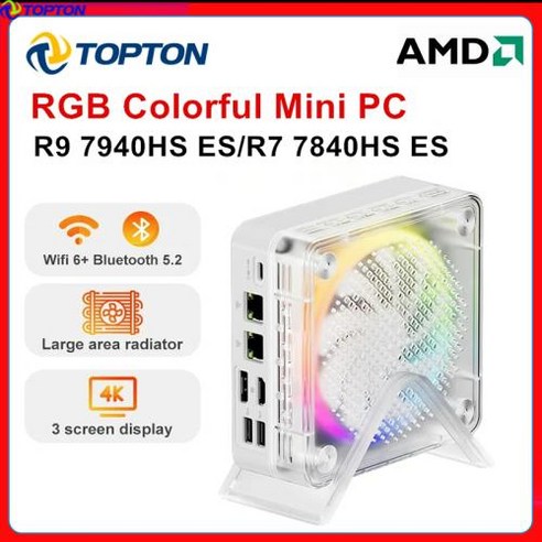 7840HS 2024 AMD 미니 PC Ryzen 9 7940HS ES 7 RGB 컬러 게이머 윈도우 11 와이파이 6 게이밍 DDR5 NVMe SSD 4K 컴퓨터, 없음, 없음, 3) No Ram No Storage Ryzen 5