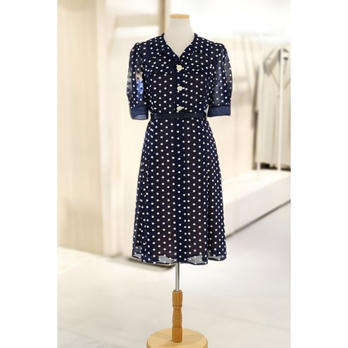 [JJ지고트] 클래식 플라워도트 벨티드 쉬폰 원피스 GL5A0OP_51(2008671)