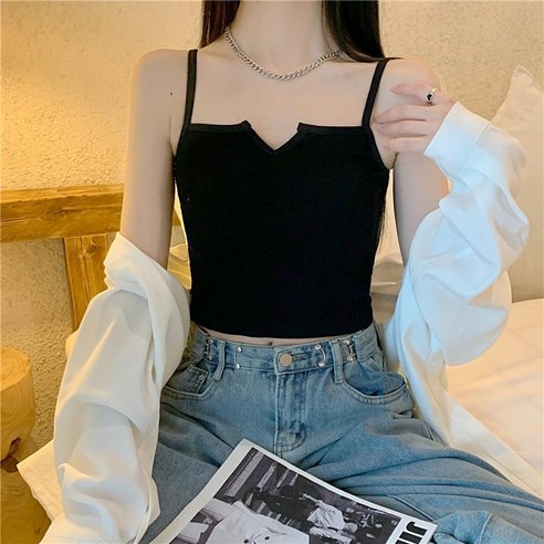 여성용 크롭 브라렛 탱크탑 나시탑 브라탑 캡내장 일체형 브라나시 민소매 이너 끈나시