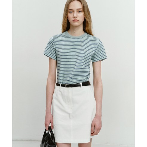 던스트 포 우먼 DUNST FOR WOMEN ESSENTIAL STRIPE LOGO T-SHIRT MINT BLUE STRIPE_UDTS4B232T1